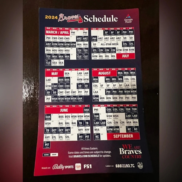 Atlanta Braves 2024 Schedule Magnet - Picture 1 of 2
